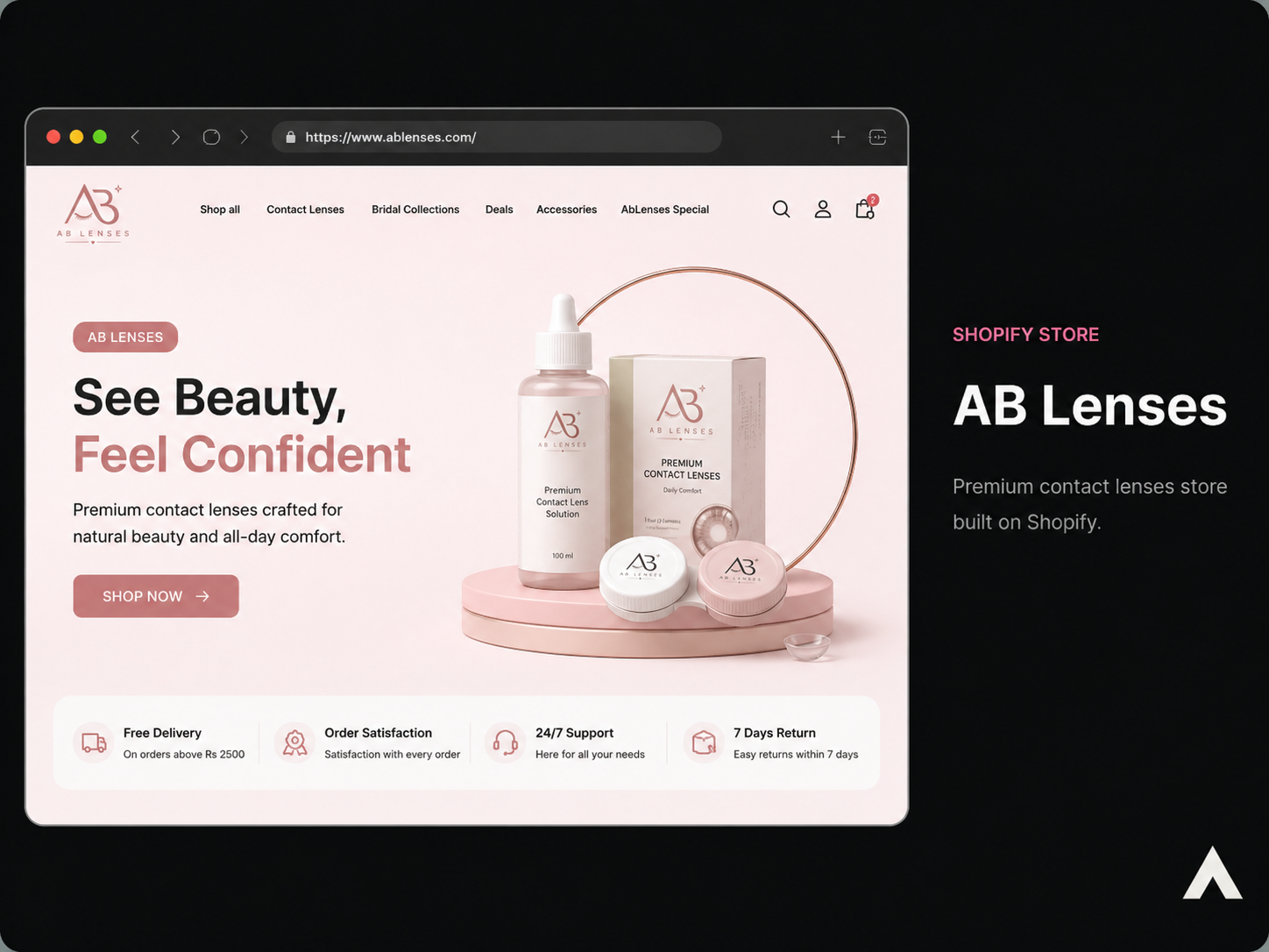 AB Lenses Shopify store homepage screenshot
