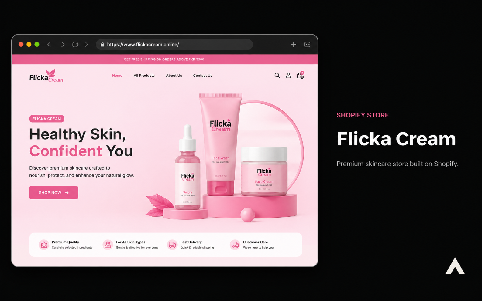 Flicka Cream Shopify store homepage screenshot